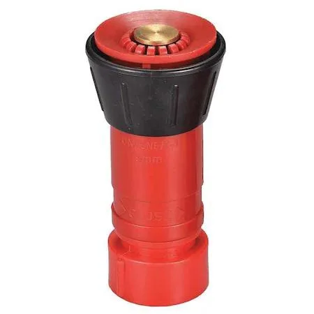 Black plastic fire hose nozzle with 3/4 inch GHT swivel base