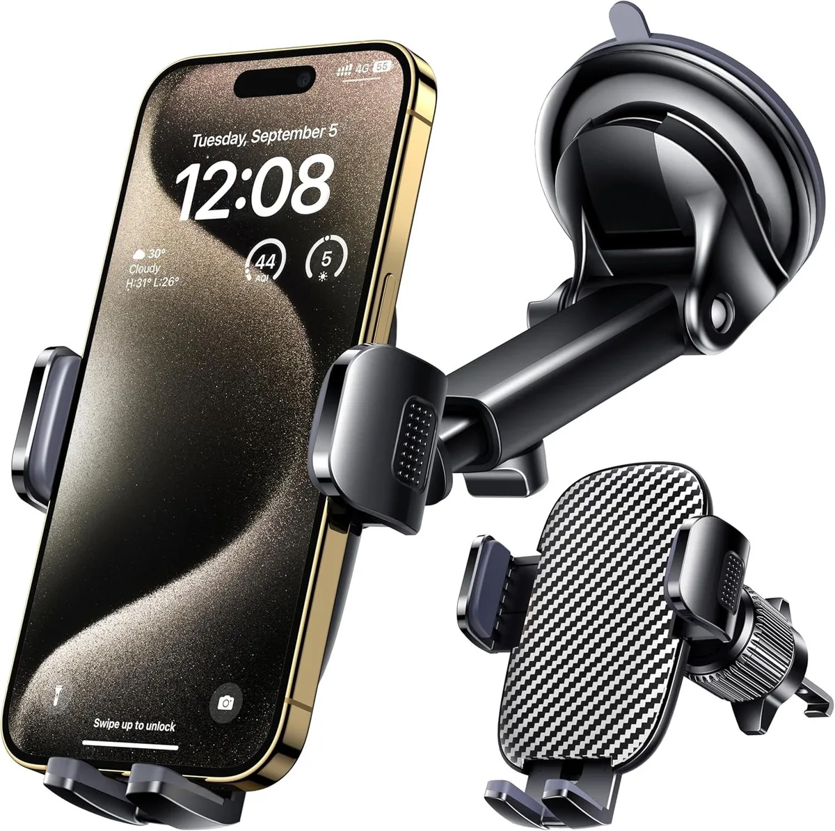 Emazne Emazne Car Phone Mount Windshield Dashboard Vent 360° 6.5-8.1in Carbon Fiber — product photo