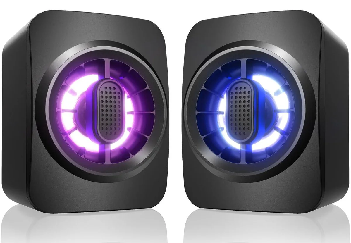 OFFSIR RGB LED Desktop Stereo Computer Speakers 2.0 6W 7-color RGB Black — product photo