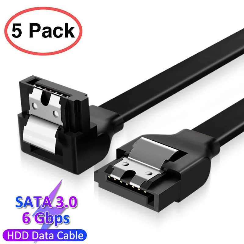 AUBEAMTO AUBEAMTO SATA Cable III 5 Pack 6Gbps 90 Degree Right Angle Locking Latch 20 Inch Black — product photo