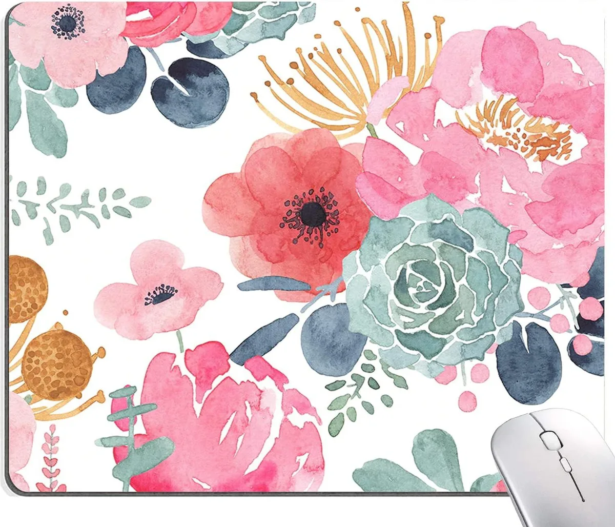 BAOFENG BAOFENG Mouse Pad 9.5×7.9 in Pink Green Flower — product photo