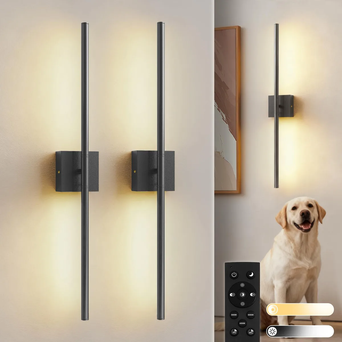  L LOHAS LED A-NK-NB19901AFBK1-2 Wall Sconce Set of 2 Black 10000mAh 3CCT 28.1 Inch — product photo