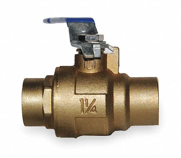 Two-inch brass ball valve with sweat ends and locking handle