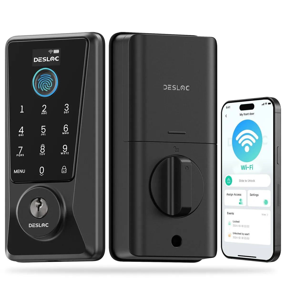 Twelve black rectangular smart locks with keypad and fingerprint sensor
