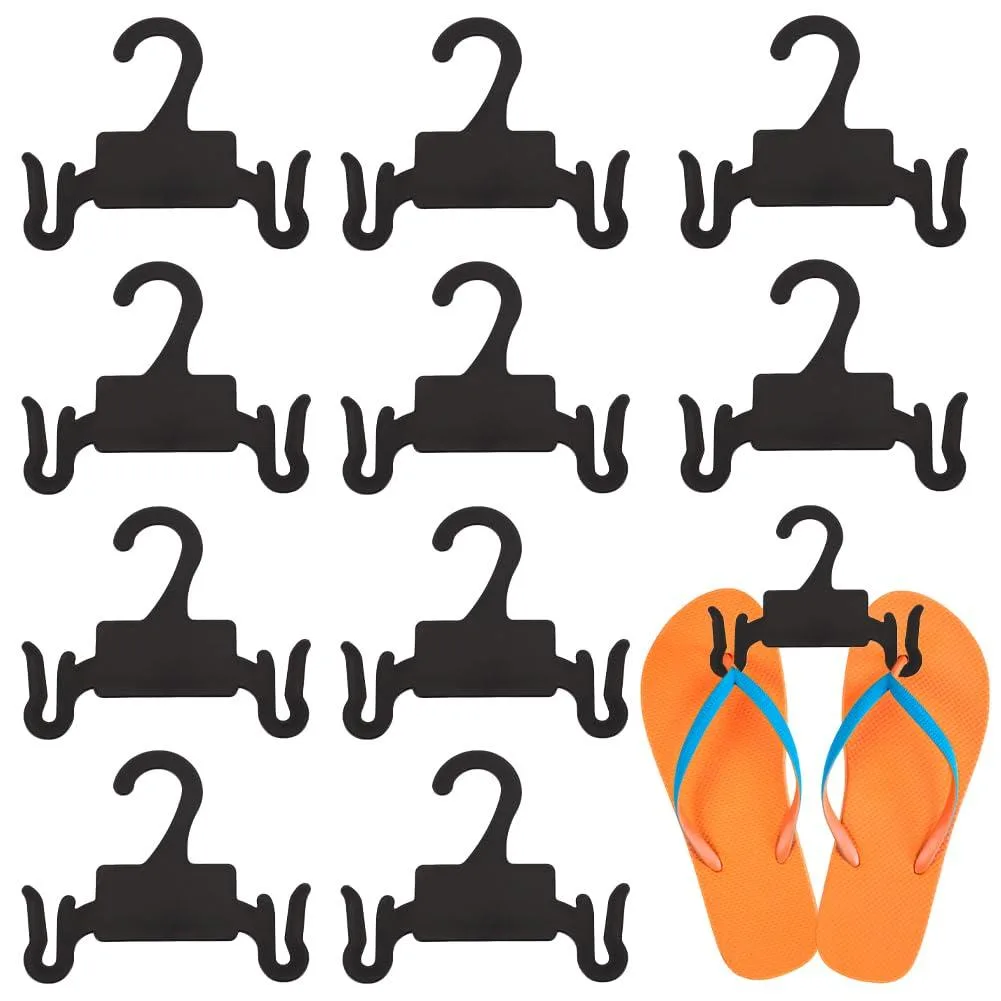 Ten black plastic sandal hangers, each 4.4 by 3.7 inches, smooth flat finish