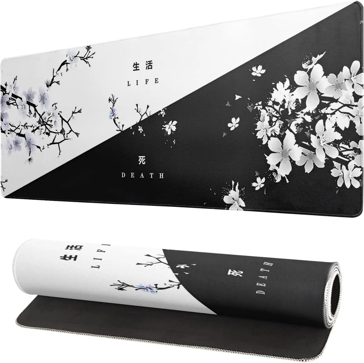 BAOFENG BAOFENG Black and White Japanese Cherry Blossom Gaming Mouse Pad 31.5x11.8 Inch .12 Inch Thick — product photo