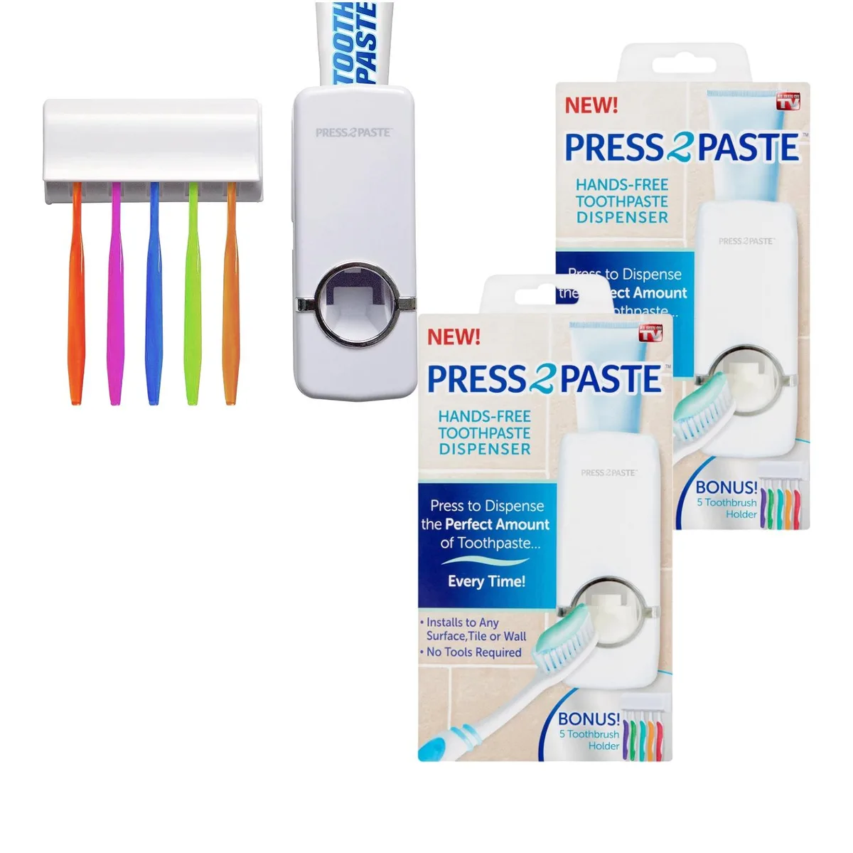 Idea Village Idea Village PQ011124 Press 2 Paste Toothpaste Dispenser 2 Pack bath — product photo