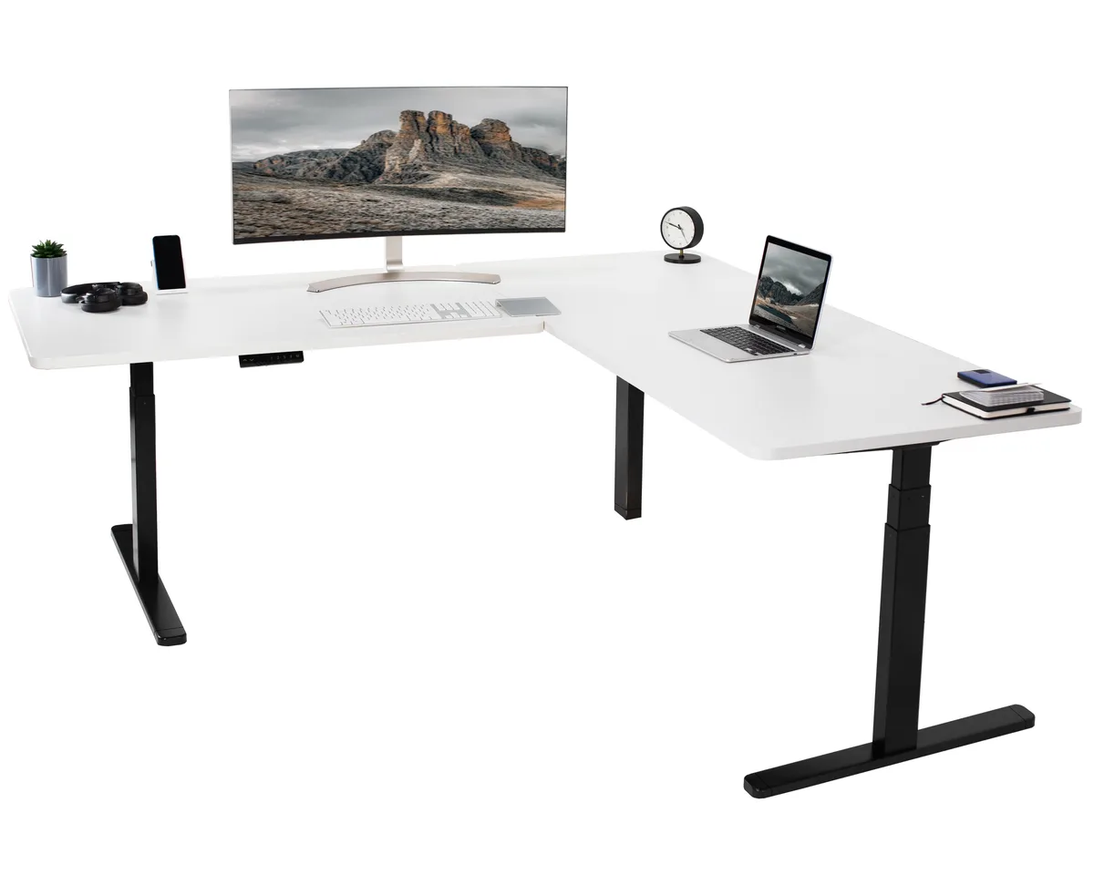 VIVO VIVO Electric L-Shape Corner Desk 77" x 71" White/Black 3-Motor — product photo