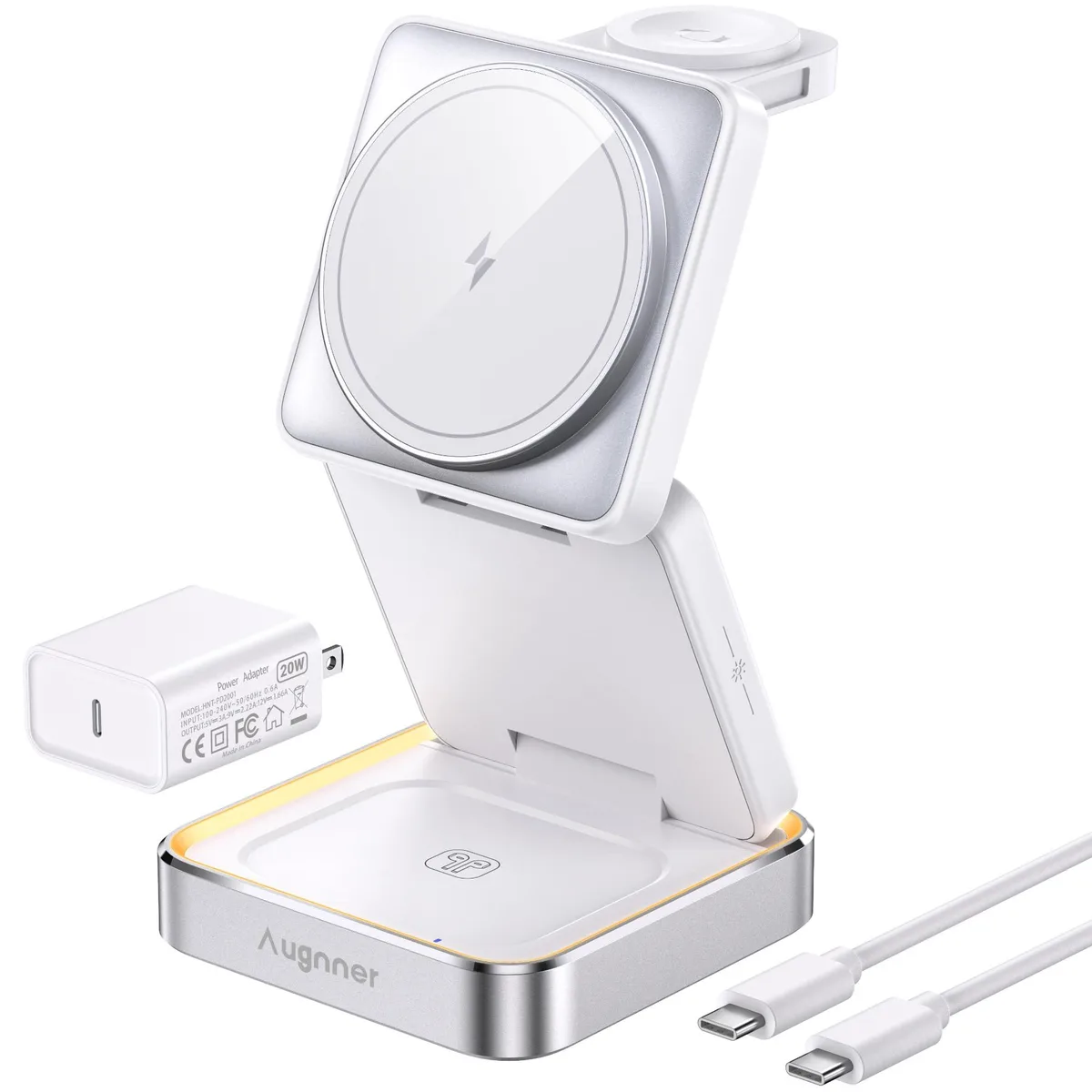  Augnner W90 3-in-1 Foldable Wireless Charger White — product photo