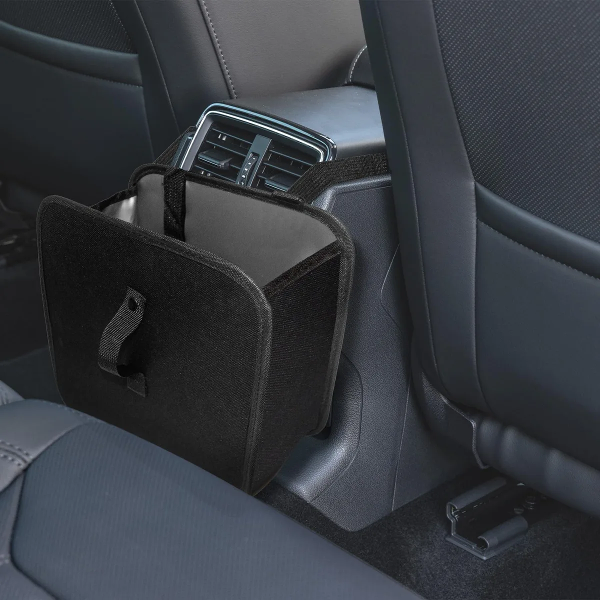 Twelve folded linen car bins, 2.8-gallon capacity, neutral tones