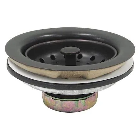 Round sink strainer with oil-rubbed bronze finish and stainless steel grate