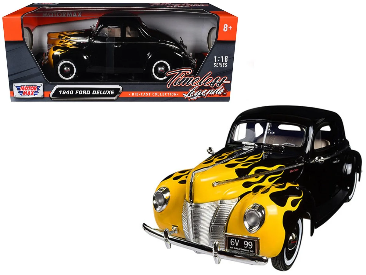 MOTORMAX MOTORMAX 1940 Ford Deluxe Black with Yellow Flames 1/18 Diecast Vehicle — product photo