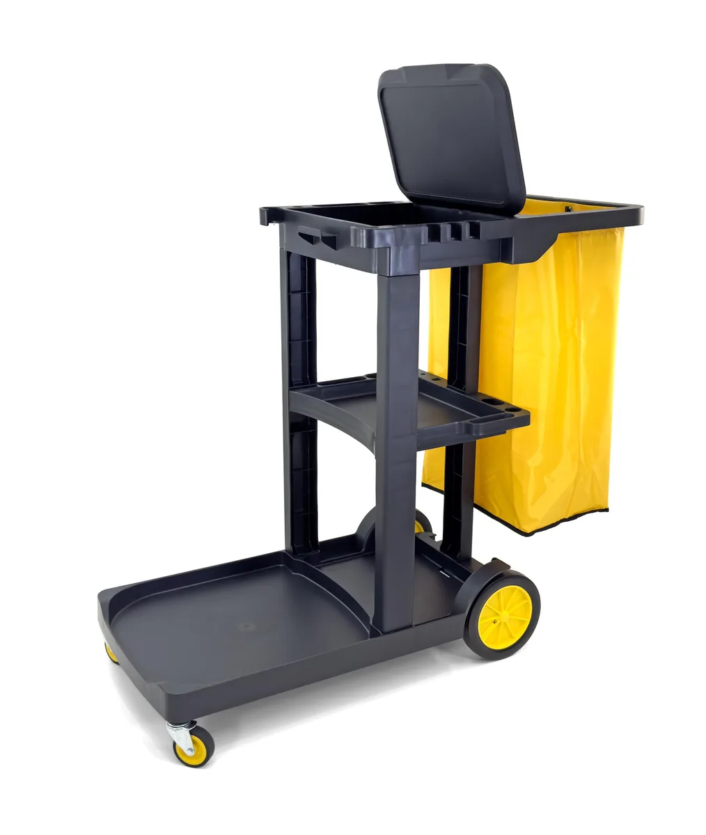 Farag Janitorial Farag Janitorial Compact Janitorial Cart 3 Shelves 25 Gallon Vinyl Bag 450 LBS Black — product photo