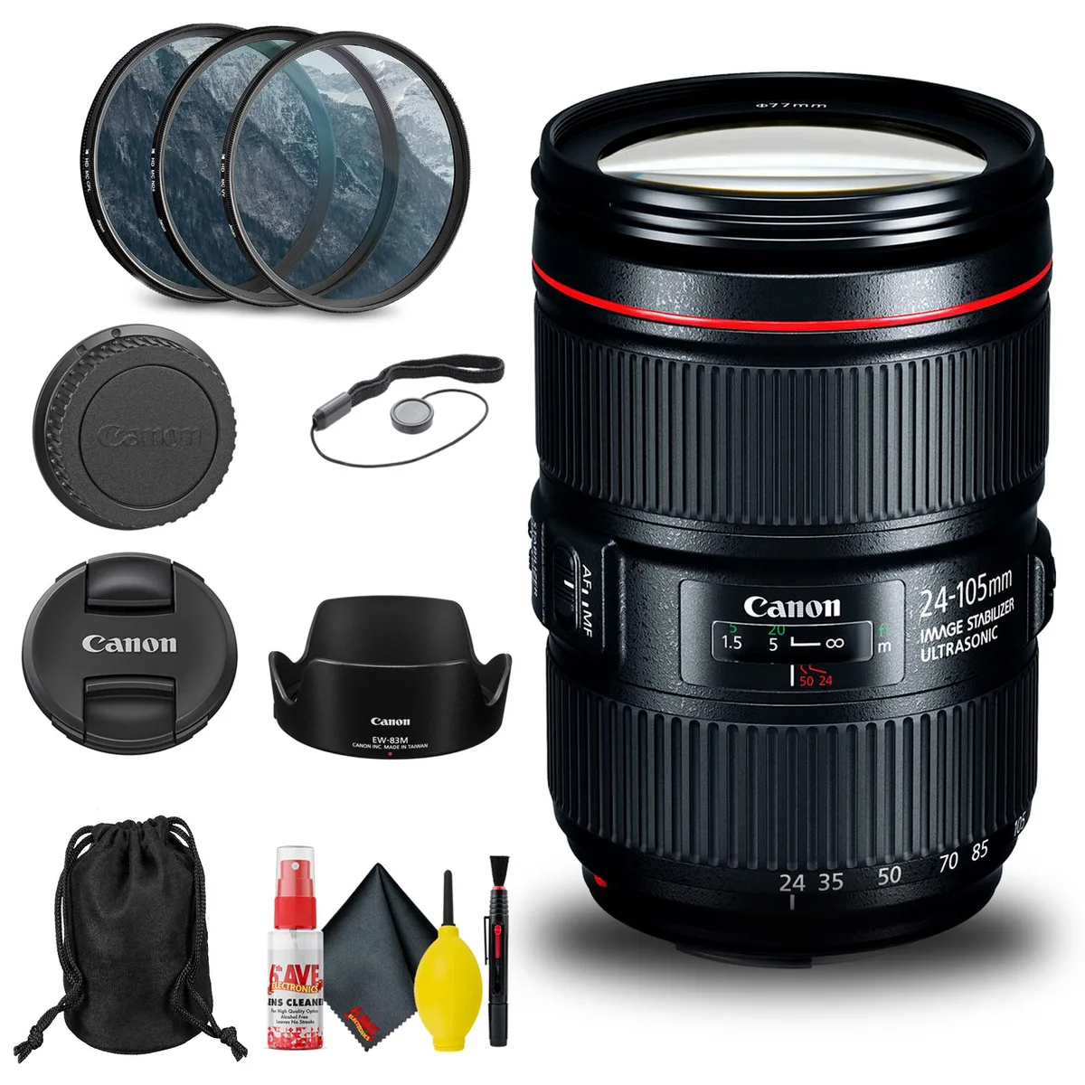 Canon Canon EF 24-105mm f/4L IS II USM Lens + 77mm Filter Kit + Cap Keeper + Cleaning Kit — product photo