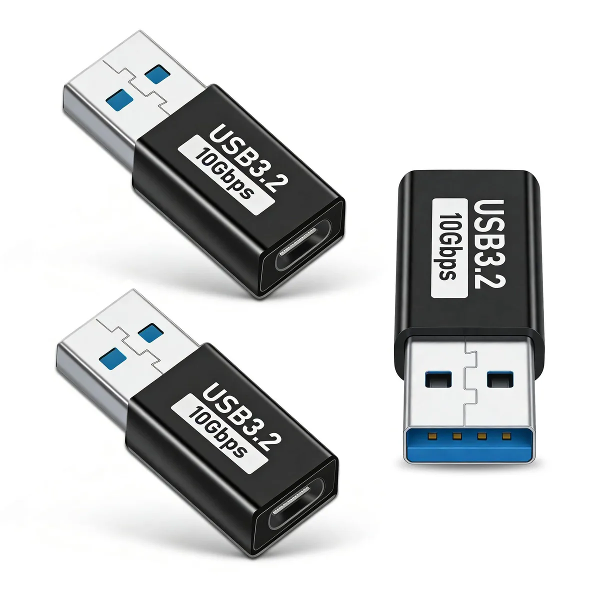 Two small black Micro USB adapters, rectangular with metal plugs, about one inch long