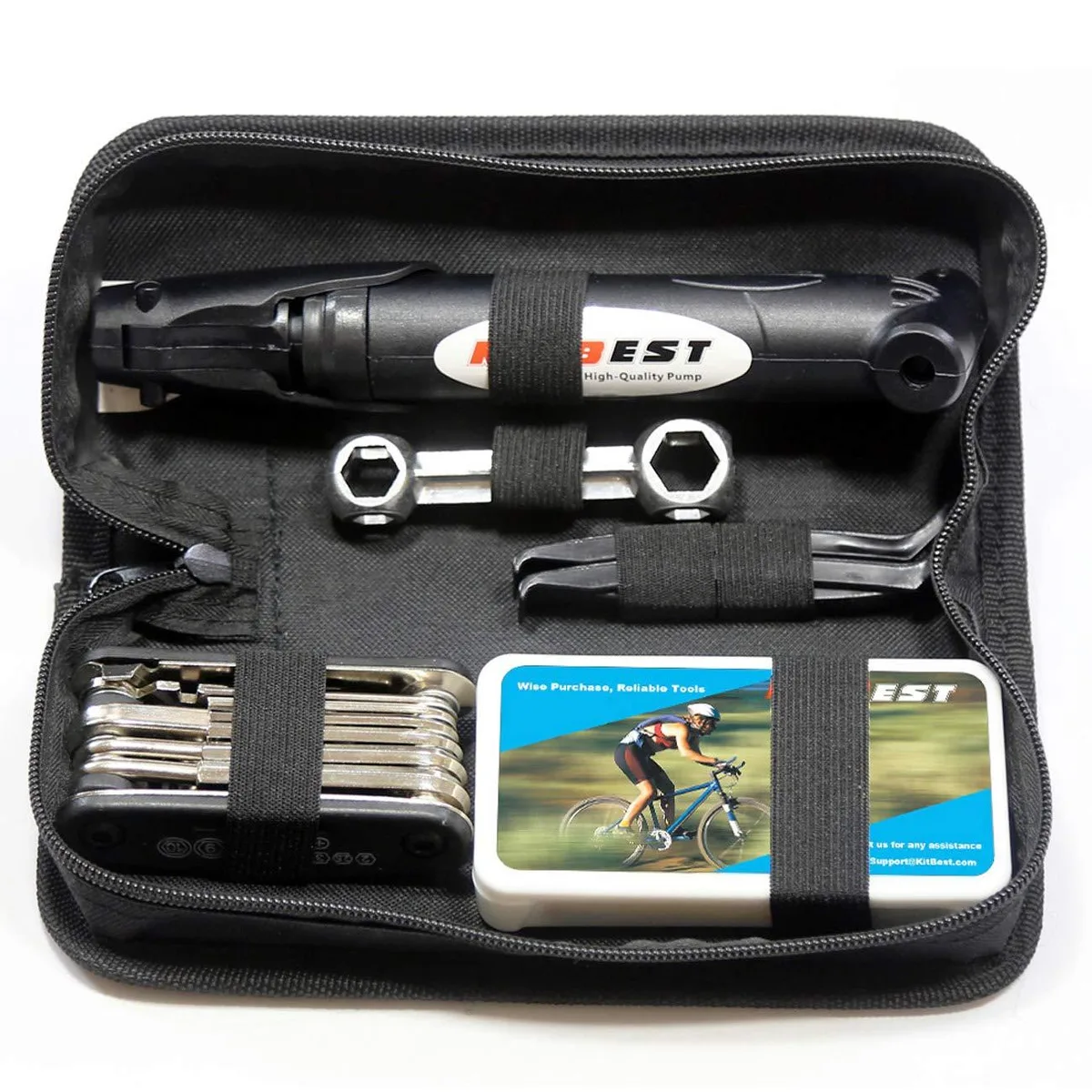 Kitbest KBBR01 16-in-1 bike tool kit with 120 psi pump — product photo