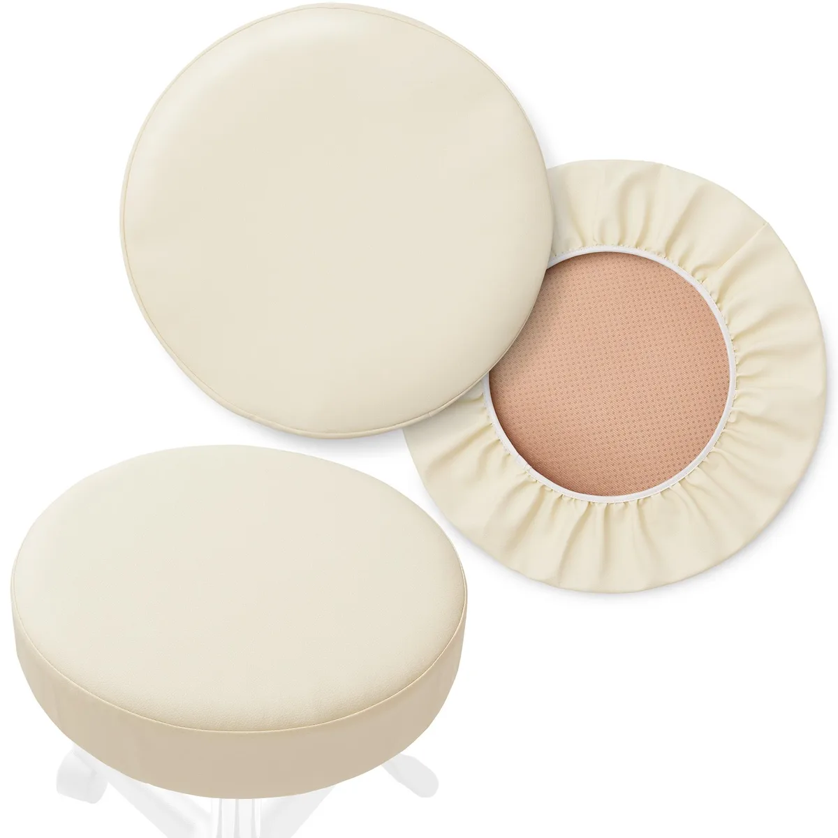Saloniture Saloniture 2-Pack Round Stool Seat Cover 17 Inch Cream — product photo