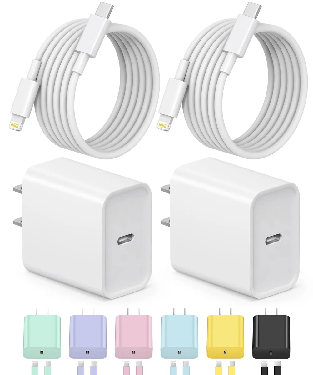 White 20W USB-C wall charger with six-foot cable