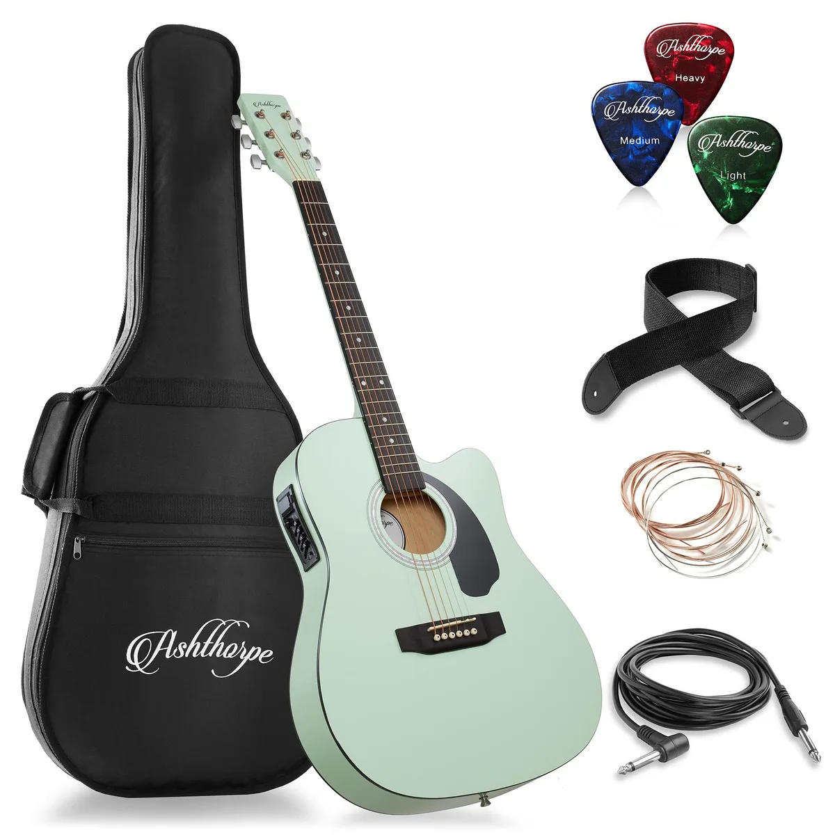 Ashthorpe Ashthorpe 41-Inch Full-Size Cutaway Thinline Acoustic-Electric Guitar Mint Green — product photo