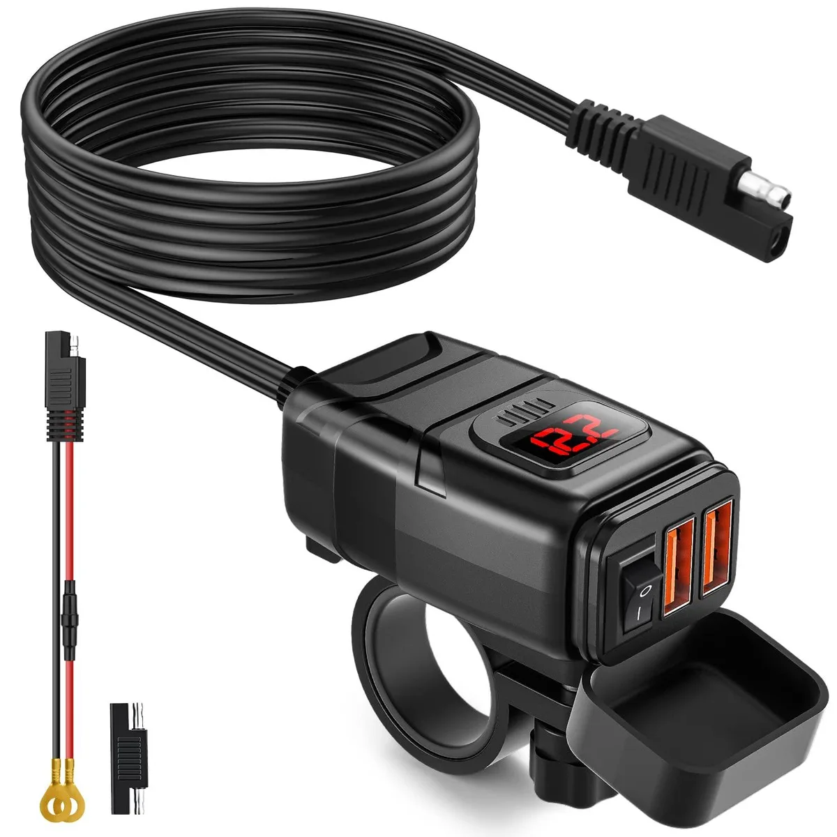 EXTRACTME Motorcycle USB Charger 6.8A QC 3.0 Dual Port Voltmeter Switch — product photo