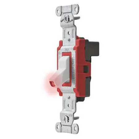 White rectangular toggle wall switch with integrated pilot light