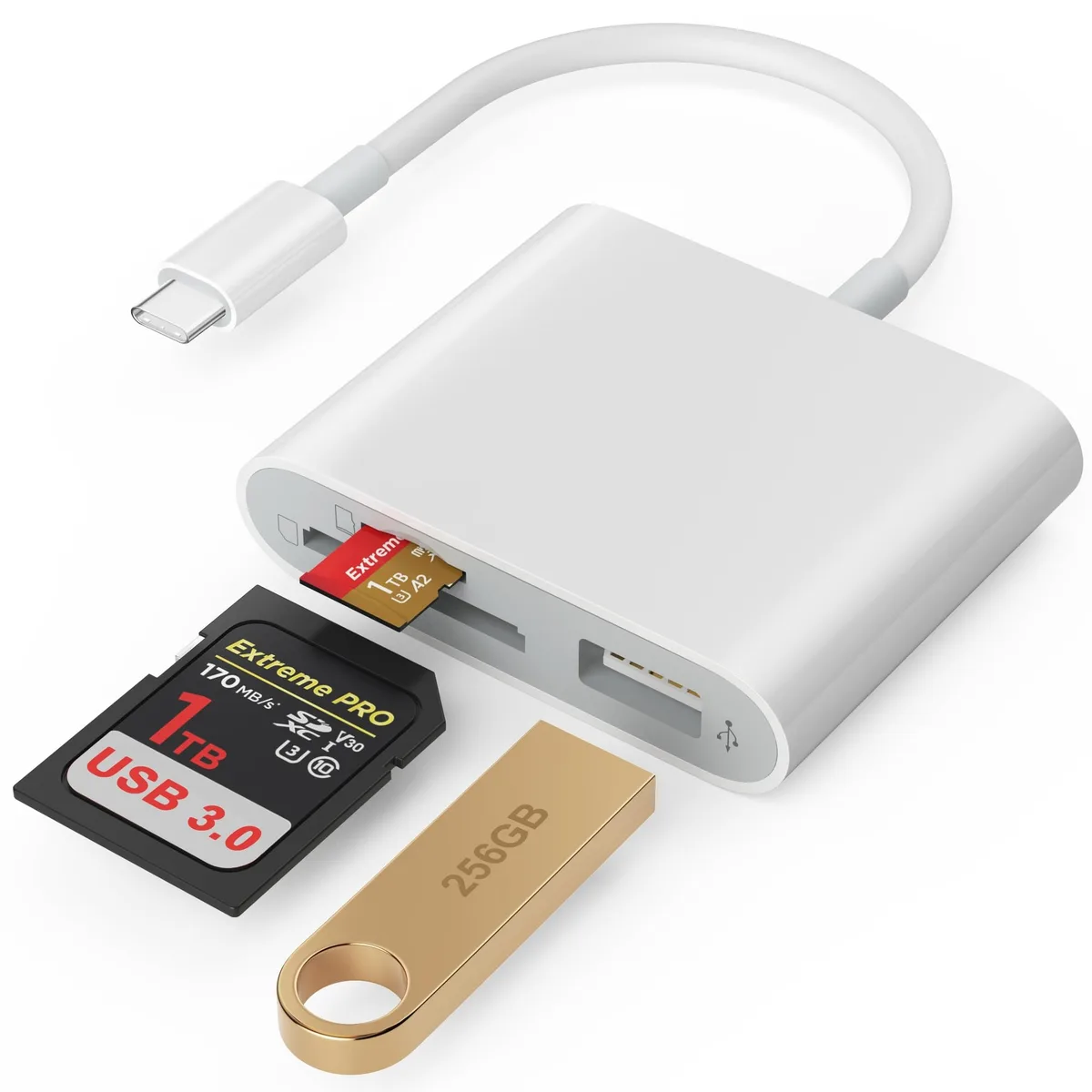  SZHAIYIJIN OC+ USB 3.0 Type C SD/MicroSD Card Reader with USB Adapter (White) — product photo
