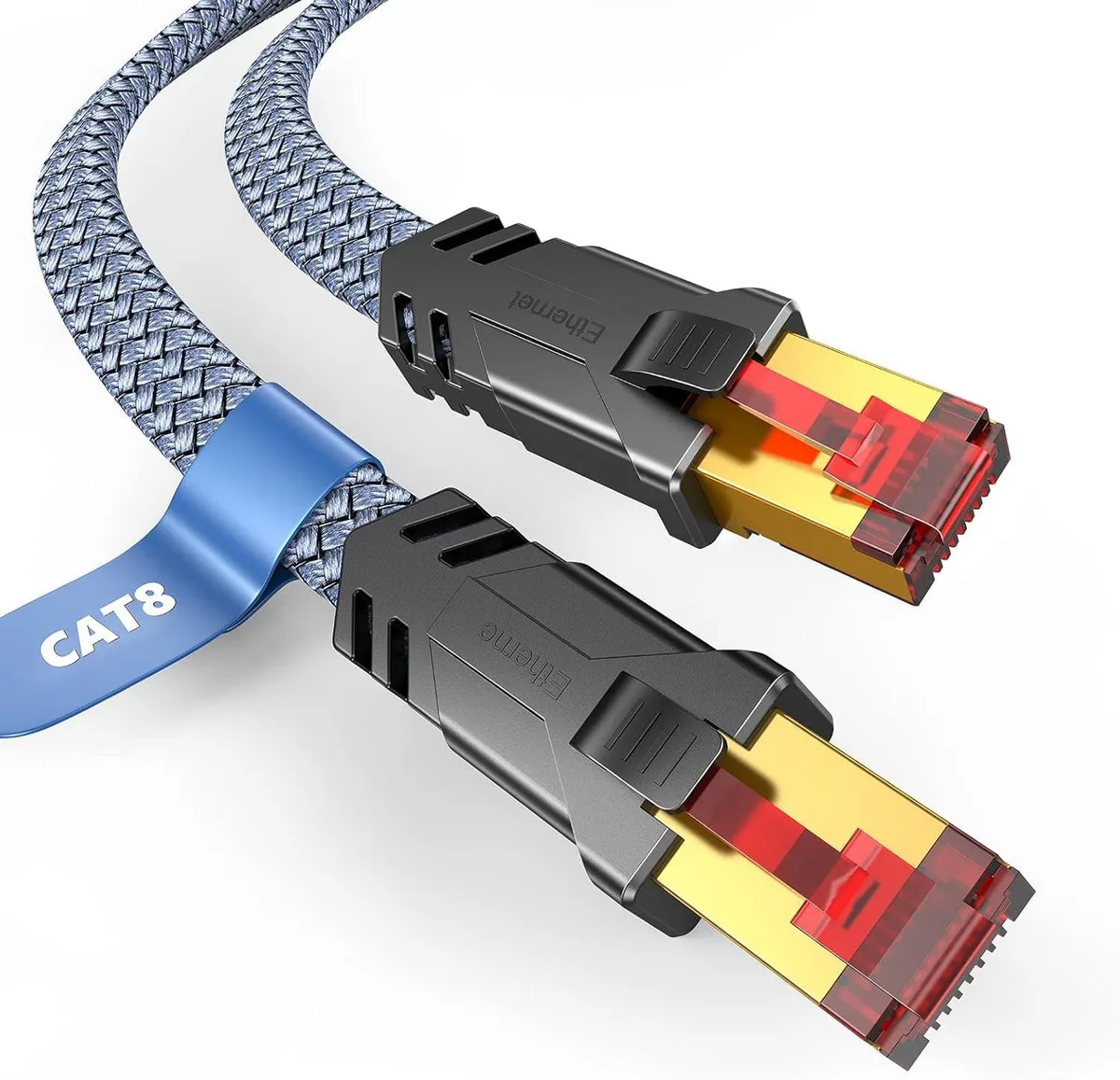  Snowkids Cat 8 Ethernet Cable 15 FT Flat Braided 40Gbps 2000MHz Grey — product photo