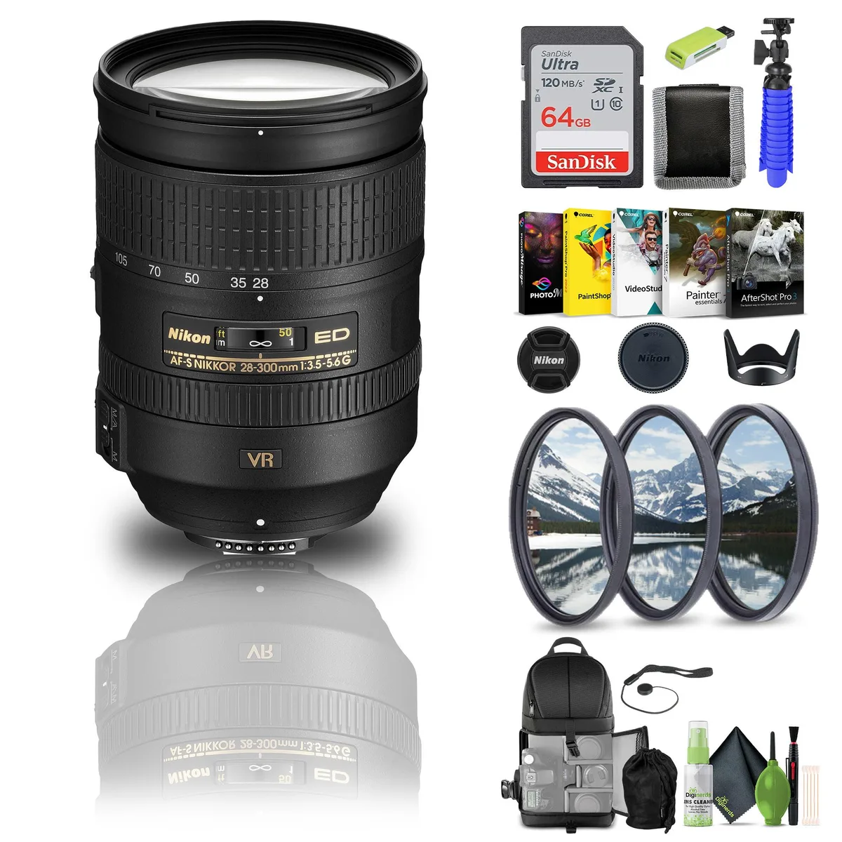 Nikon Inc Nikon AF-S NIKKOR 28-300mm f/3.5-5.6G ED VR Lens (2191) Bundle — product photo