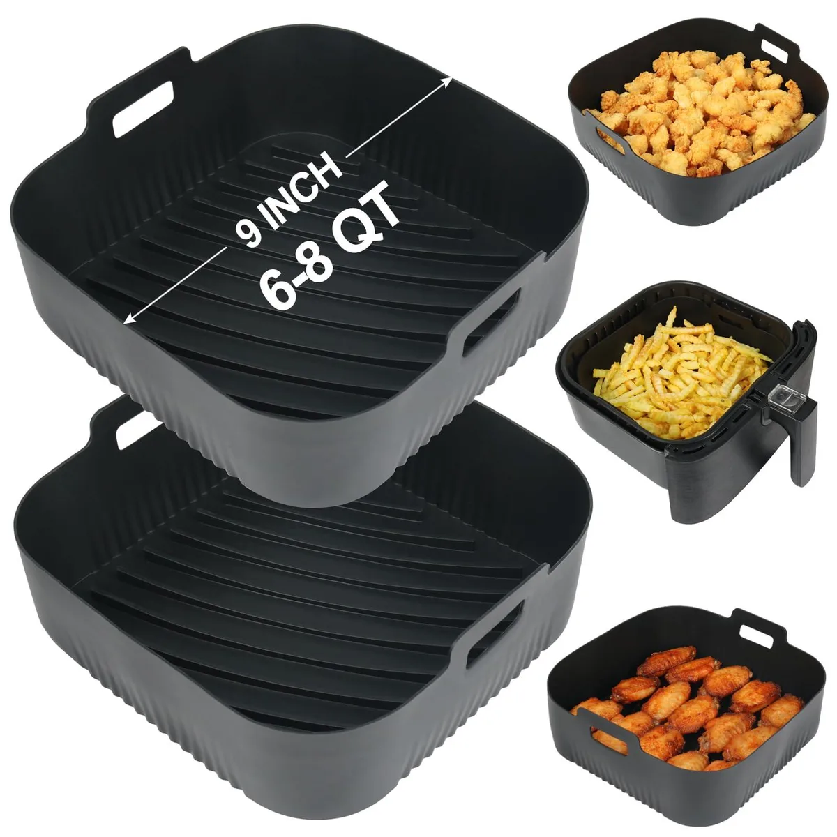 BYKITCHEN 9 Inch Square Silicone Air Fryer Liners, Set of 2, 7 Quart Capacity — product photo