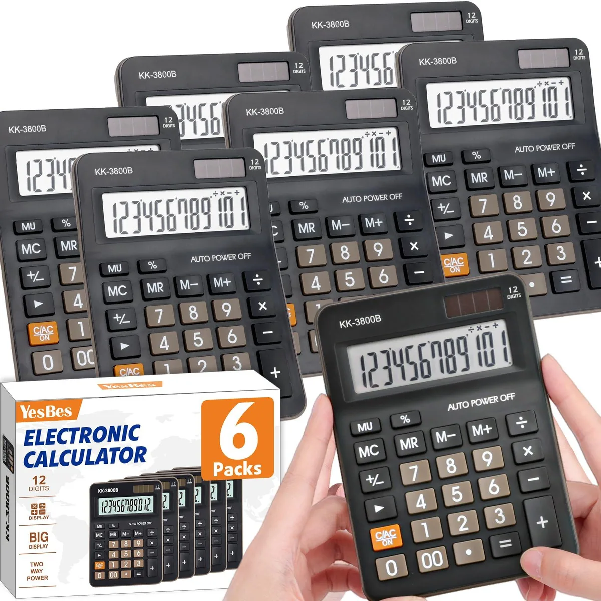 6 Pack 12 Digit Desk Calculator Large LCD Big Buttons Dual Power — product photo