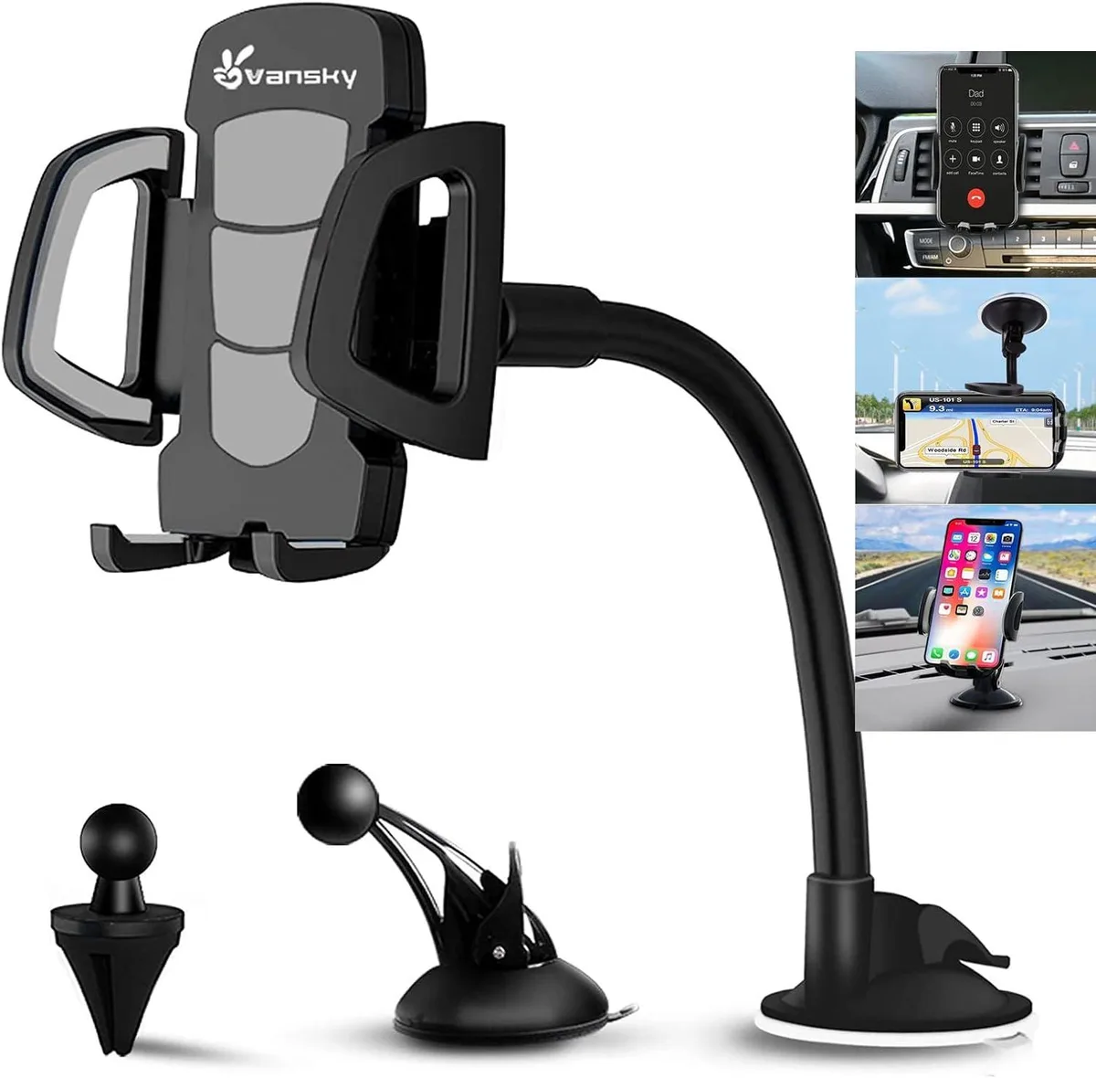 Keyence Keyence 3-in-1 Car Phone Mount Air Vent Dashboard Windshield 360 Rotation 3.5-7 Inch 6.7-9.7 cm — product photo