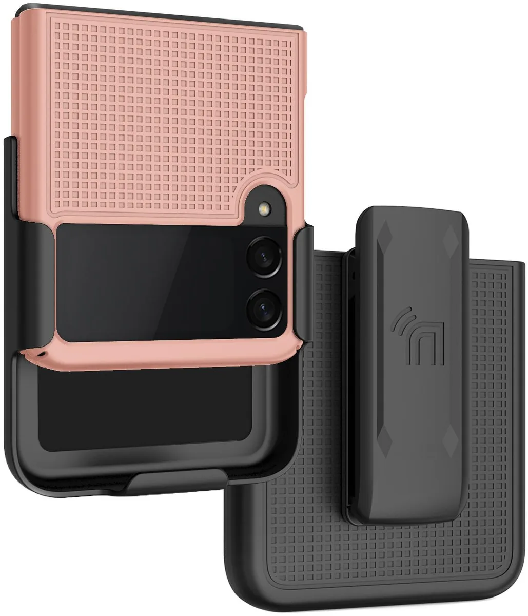 Nakedcellphone Nakedcellphone Grid Case + Belt Clip Holster Combo Rose Gold for Samsung Galaxy Z Flip 3 5G — product photo