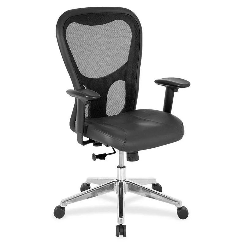 Lorell Lorell 85036 Executive High-Back Chair Black Leather Mesh office furniture — product photo