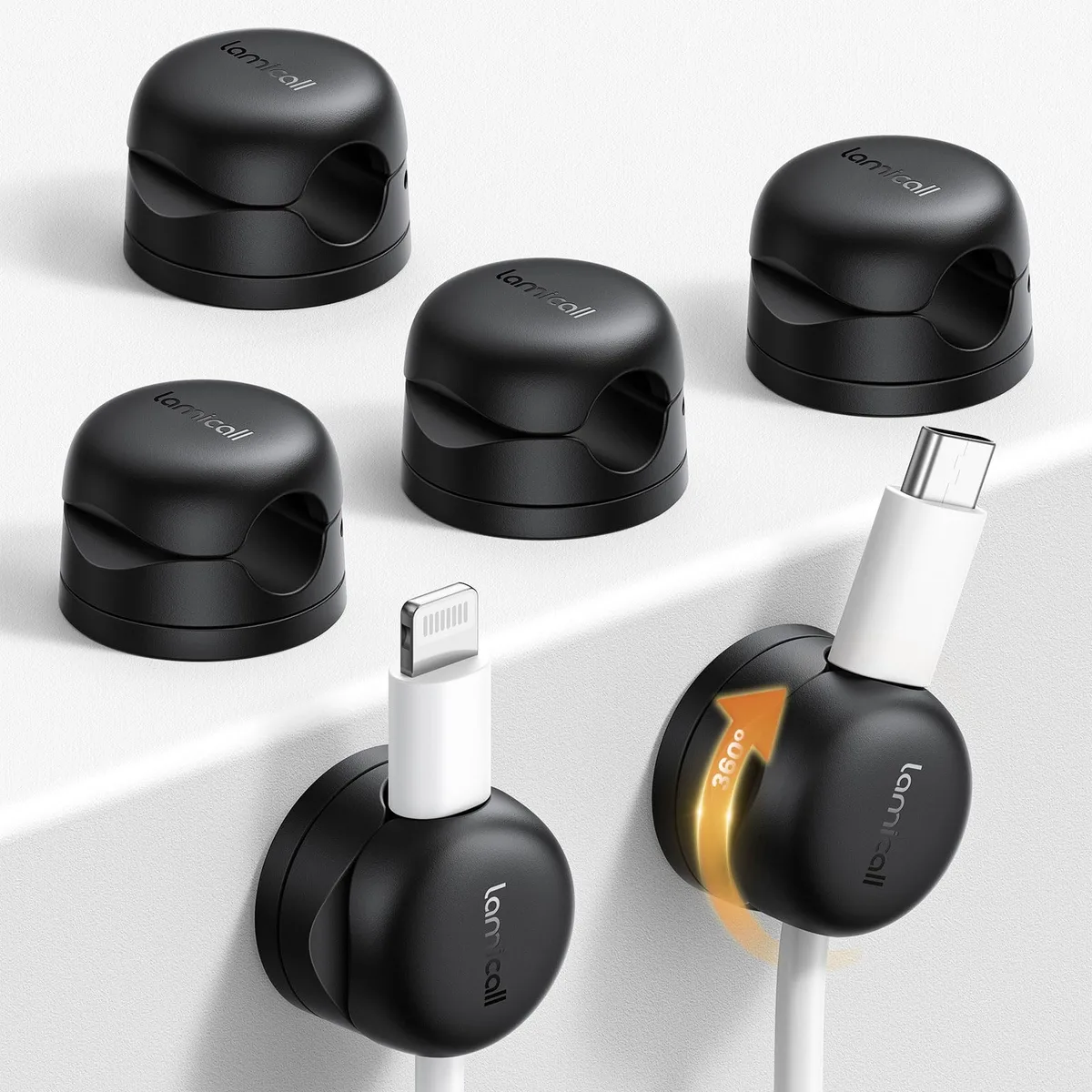  Lamicall STRK06 Rotatable Cord Organizer 6 Pack Black 0.82 in — product photo