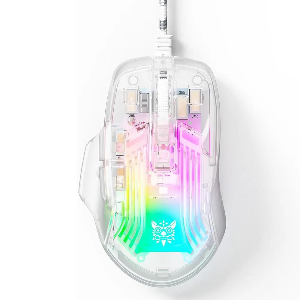 Hitoor Hitoor Gaming Mouse Transparent Crystal Shell White 12800 DPI Wired USB 6 Buttons — product photo