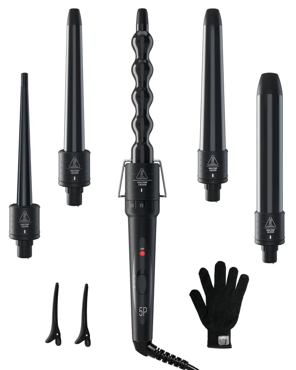  Ohuhu 5 in 1 Curling Wand Set Black 0.35-1.25 Inch — product photo