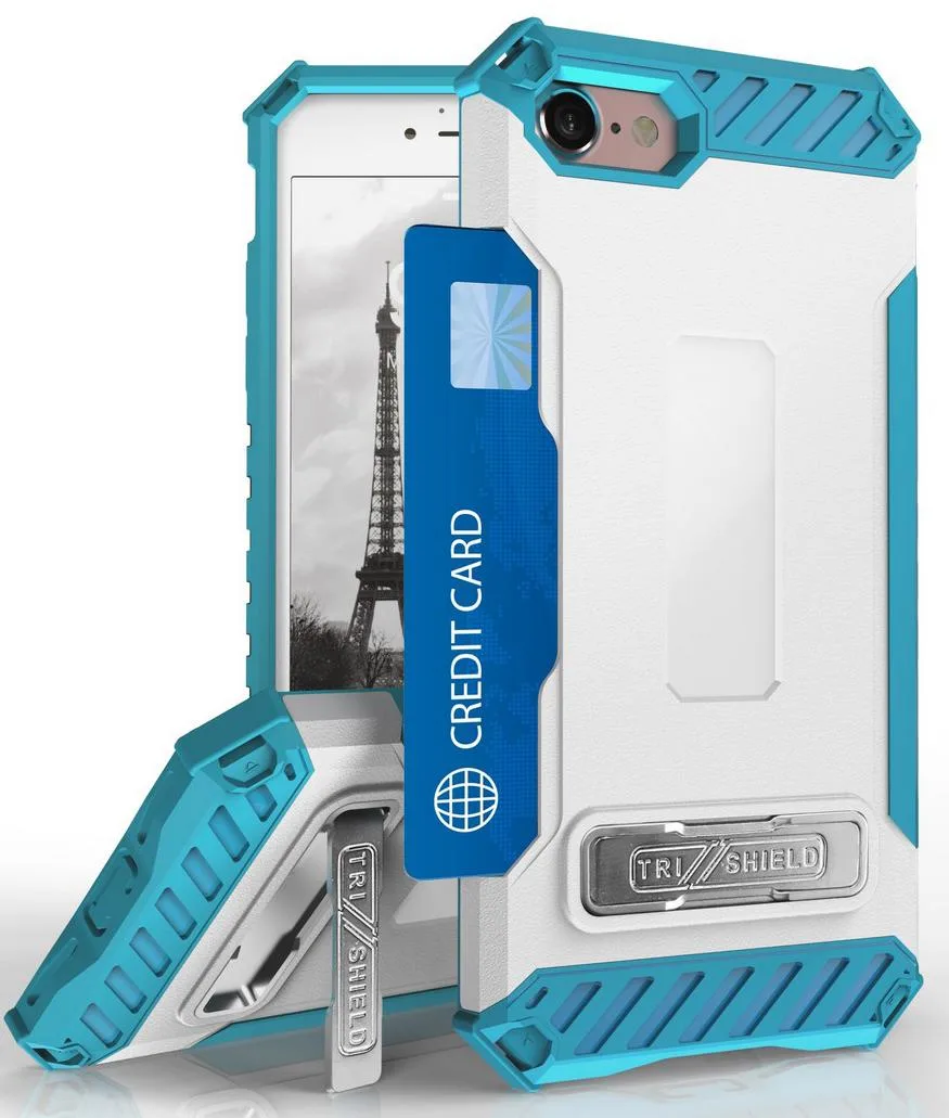 Nakedcellphone Nakedcellphone Tri-Shield Kickstand Case with Card Slot + Lanyard Strap Turquoise — product photo