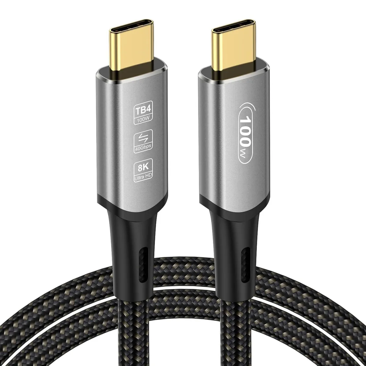 BUCIER BUCIER USB 4 Cable 6ft 40Gbps 100W 8K 60Hz Grey Braided Male-to-Male — product photo