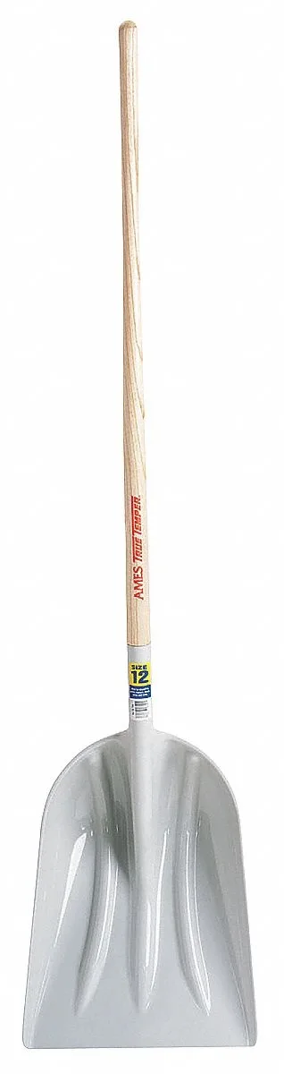 Gray plastic scoop blade with three ribs on a 48 in wood handle