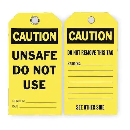 Rectangular yellow caution lockout tagout tags, polyester, pack of 25