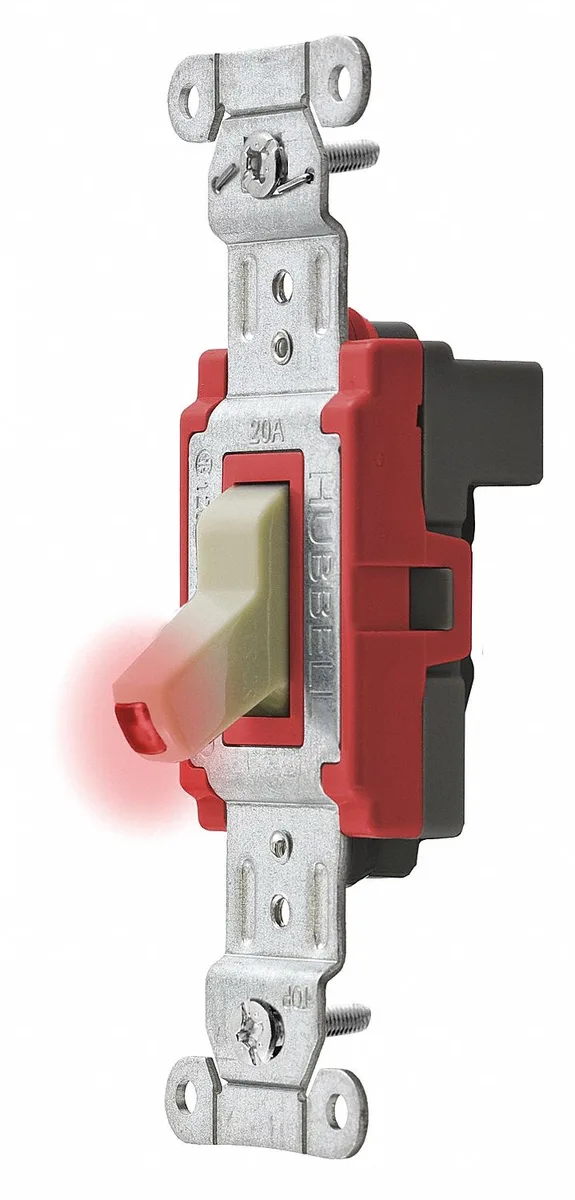 Ivory thermoplastic toggle switch with pilot light, 20 A 120/277V AC