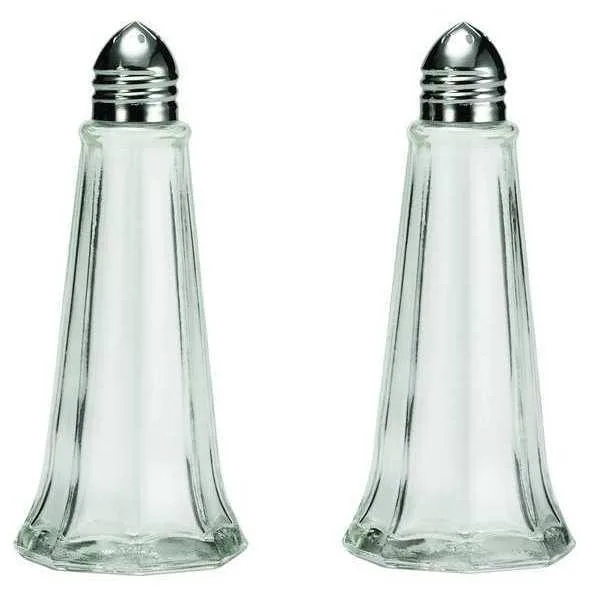 Clear glass salt and pepper shakers in a 24 pack