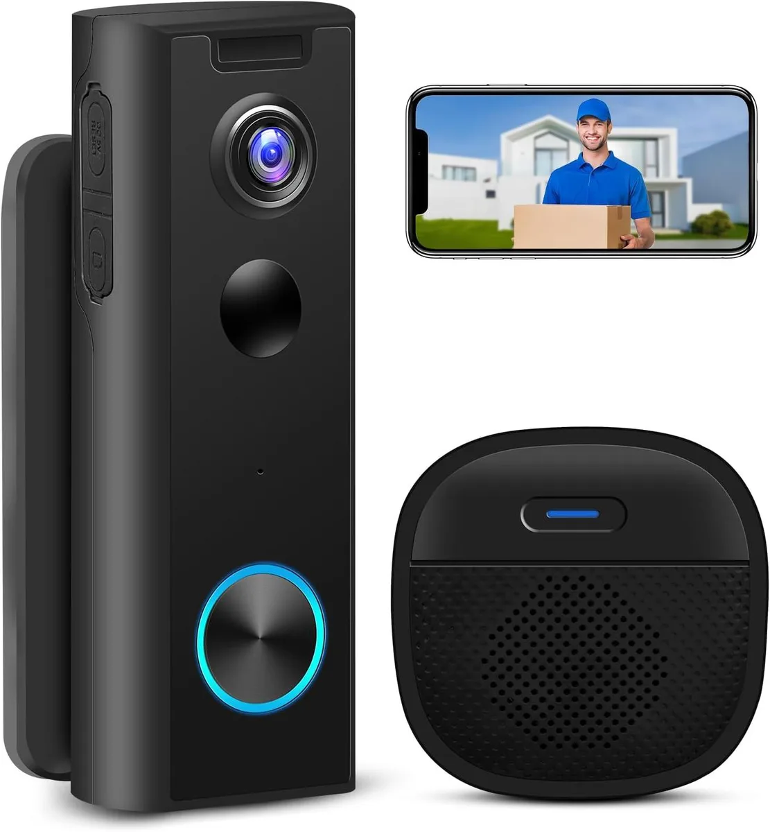 NShi NShi Wireless Video Doorbell Camera with Chime, Battery Powered, 1080p, 33ft Night Vision, IP66 — product photo