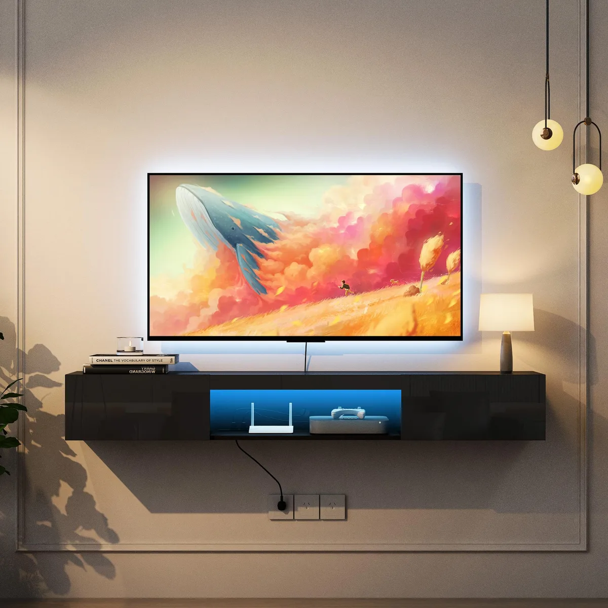tuphen tuphen Floating TV Stand Wall Mounted 16 Color LEDs 63 Inch Black — product photo