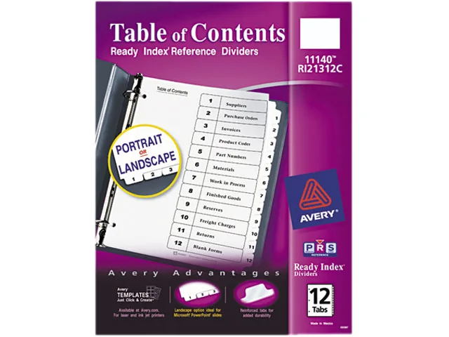 Avery Avery 11140 12-Tab Card Filing Dividers 1-12 Letter 8.5x11 — product photo