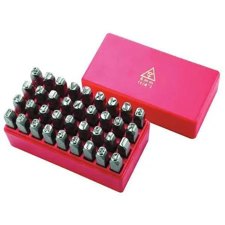 Hand stamp kit with letter and number characters in metal finish