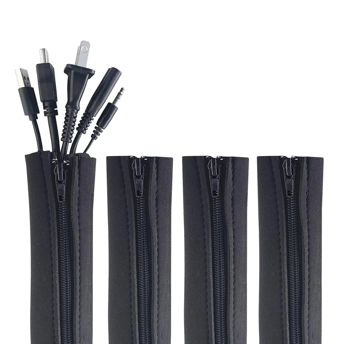  Wrap-It Storage Neoprene Zipper Cable Sleeve 24in x 4in 4-Pack Black — product photo