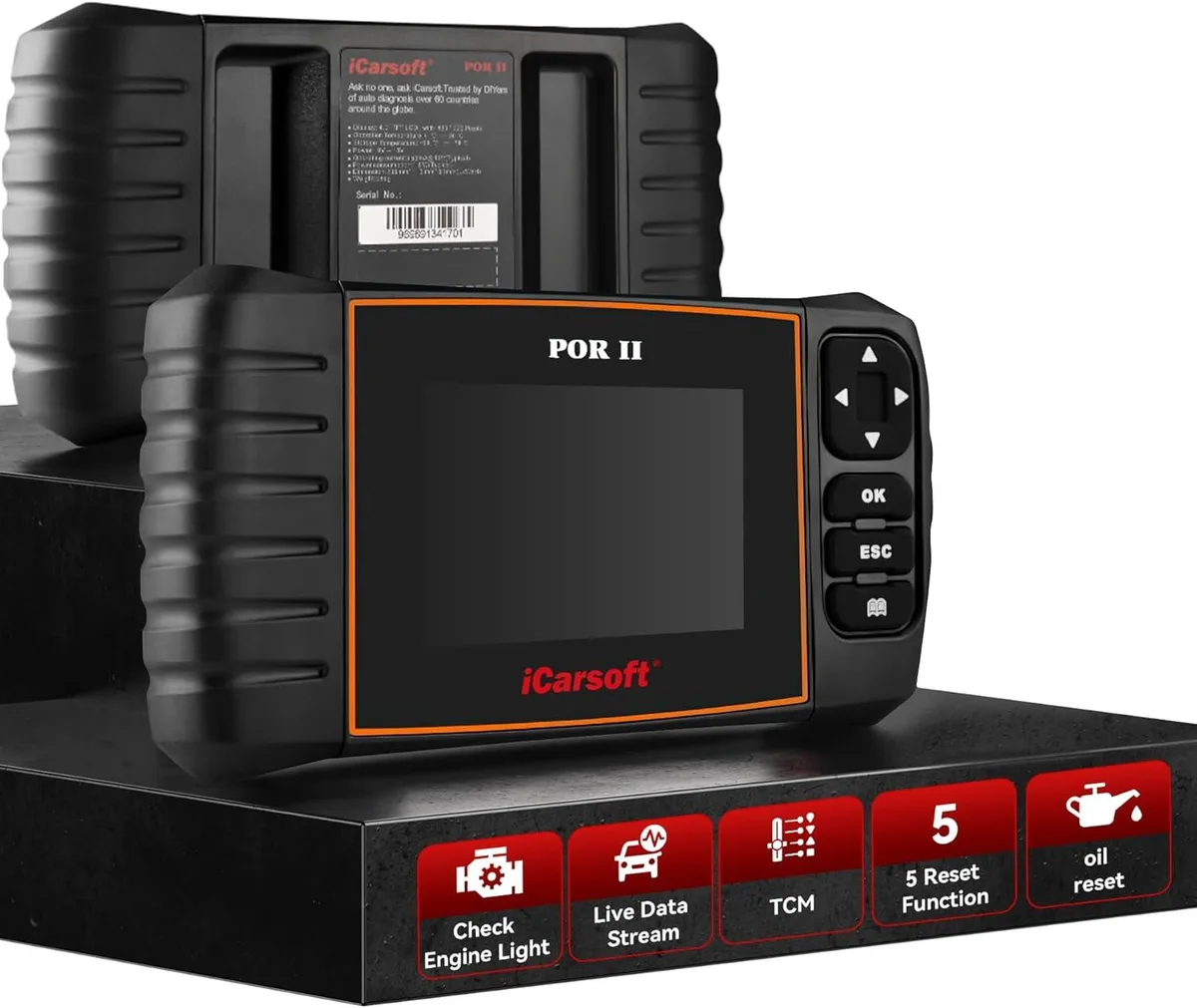 Handheld OBD2 scanner with colour screen and thick cable