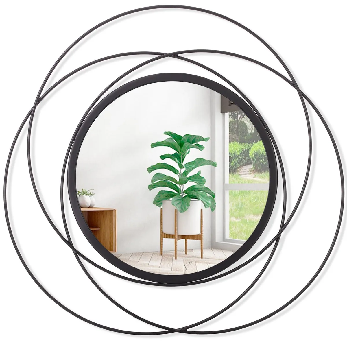  HLFMVWE 12" Round Iron Wall Mirror Art Deco Black — product photo