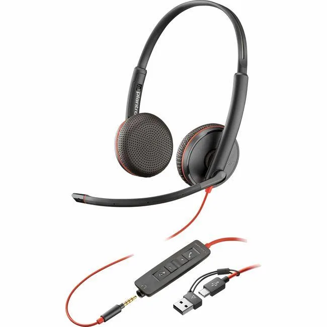 HP HP 8X229A6 Poly Blackwire 3225 stereo headset USB-C 3.5mm adapter 32 Ohm 7.40 ft cable accessory — preces foto